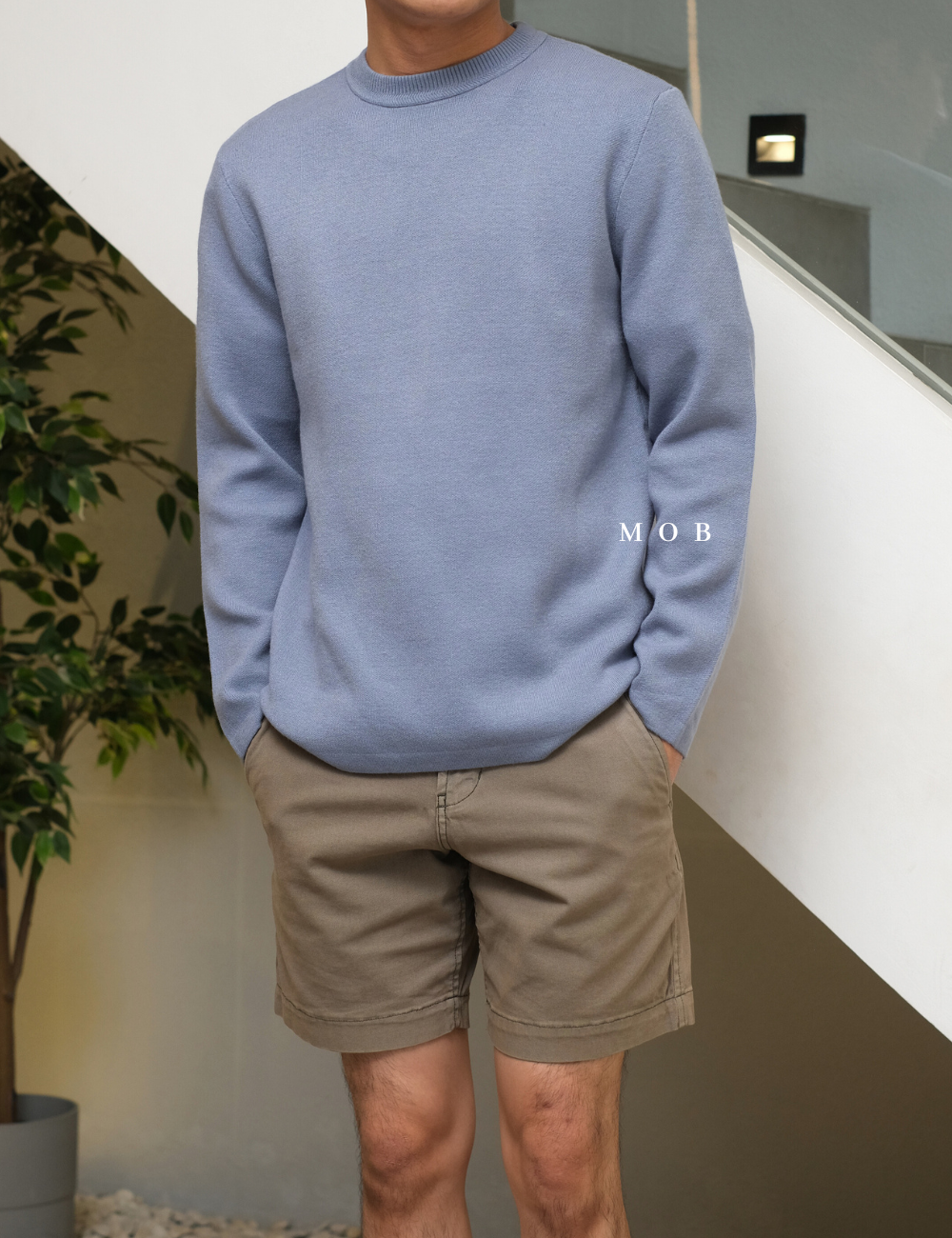 MSTSW01003 Basic Round Knit Sweatshirt Blue