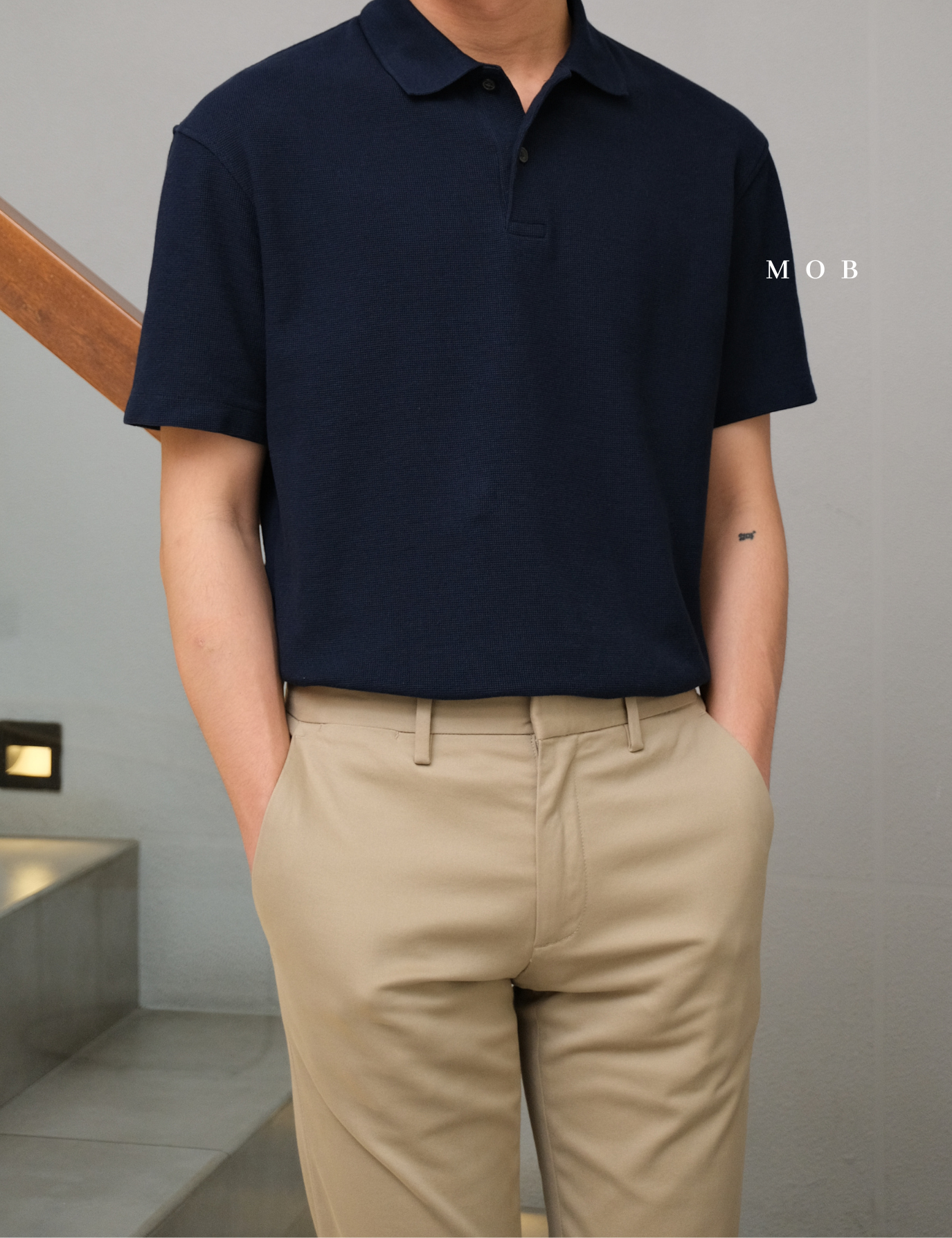 UNQPS01001 Waffle Polo Shirt Navy