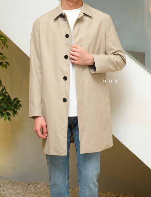 Image of MSTJ01002 Single Trench Coat Jacket Khaki