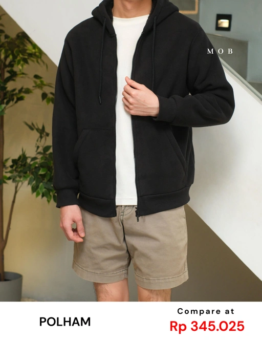 Image of PHFZ02001 Fluffy Bonded Sherpa Full Zip Hoodie Black