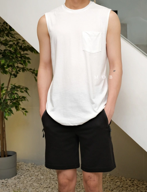 Image of GPSST1301 Cotton Sleeveless Pocket SS Tee White