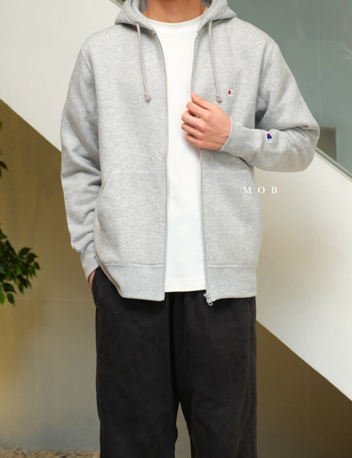 Image of CHMPFZ05001A Basic Small Logo Full Zip Hoodie Heather Grey