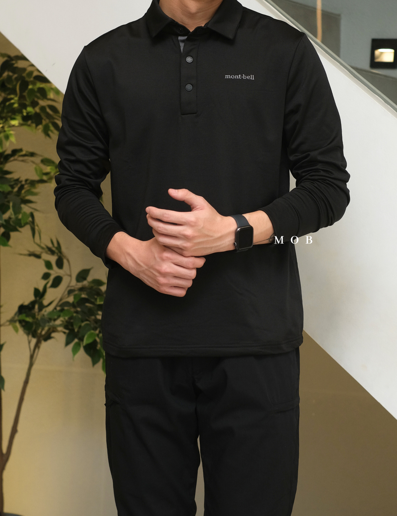 MBLPLS01001 Snap Button Polo LS Black