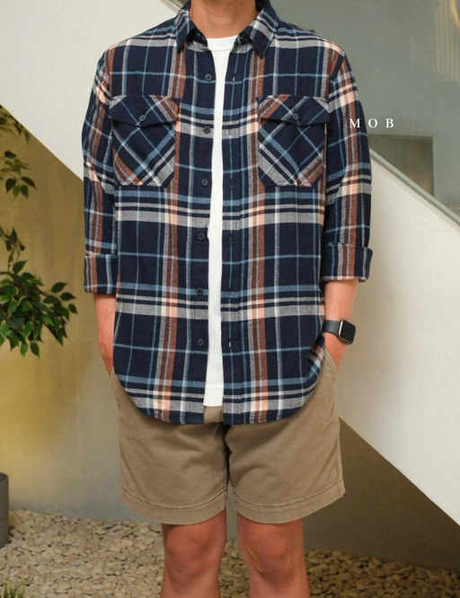 Image of SUNLSS01003 Soft Flannel LS Shirt Navy Brown Plaid