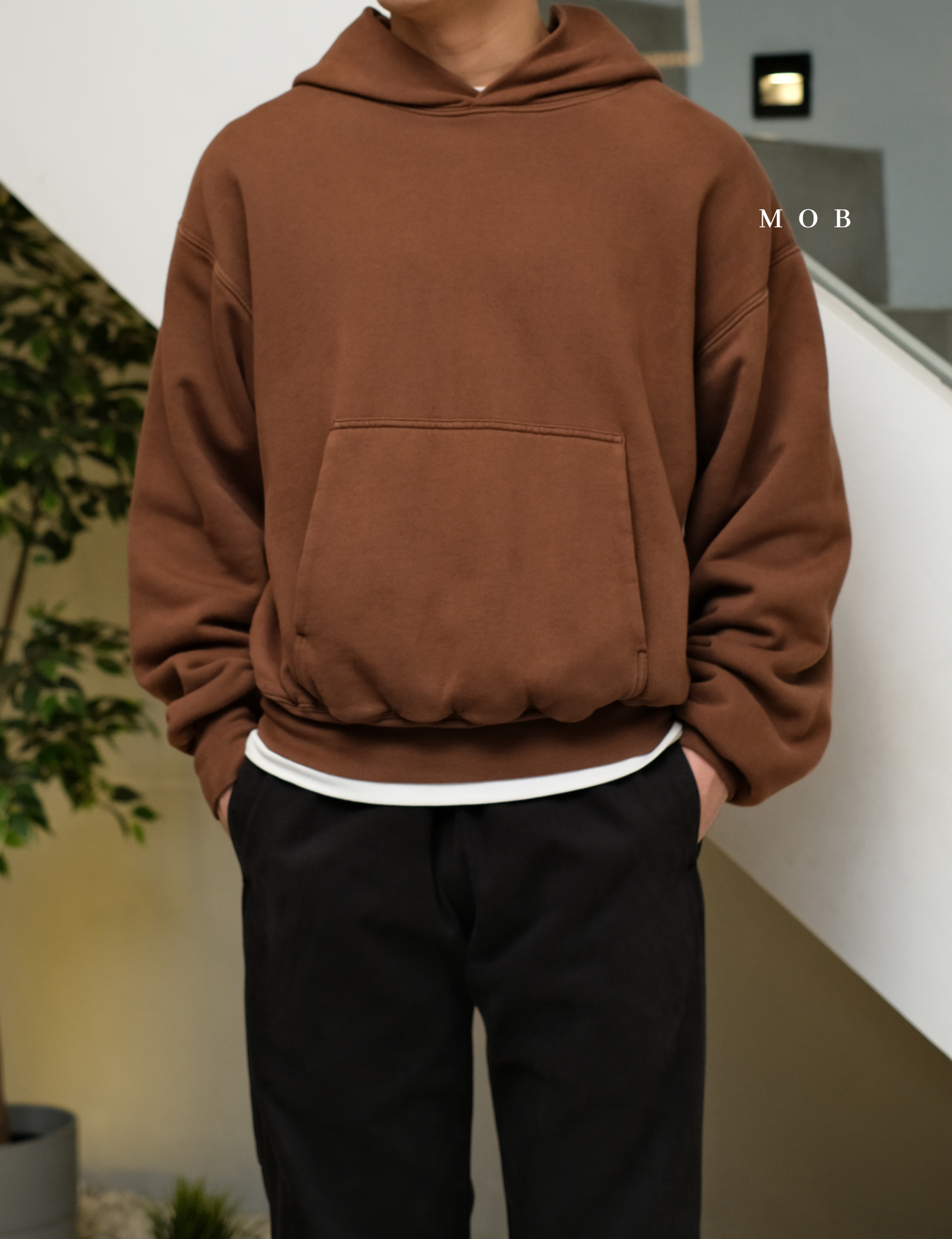 YZHOD01001 Yeezy x Gap Boxy Hoodie Dark Brown 