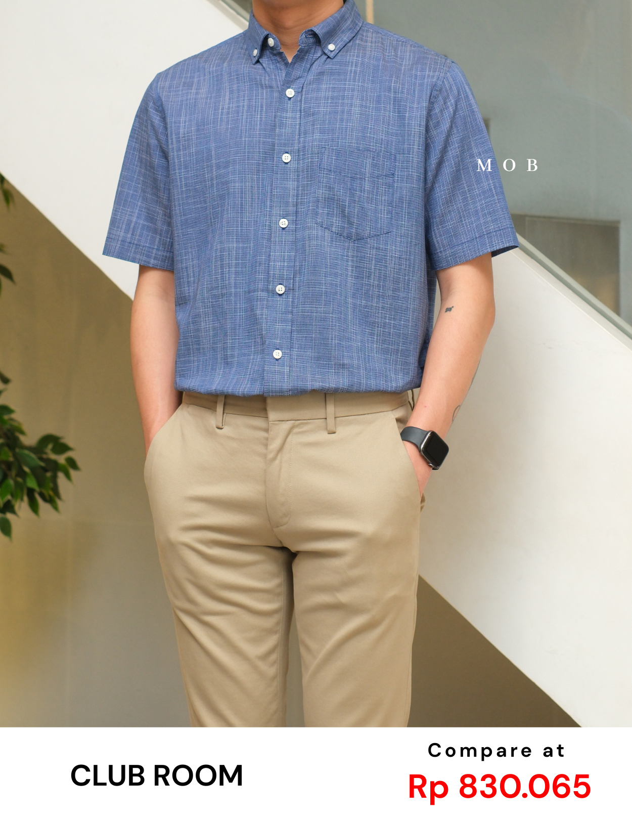 CLRSSS02001A Texture Check Stretch SS Shirt Blue Denim
