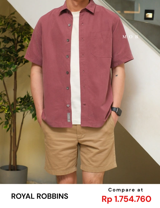 Image of RRBSSS01001A Desert Pucker Dry SS Shirt Burgundy