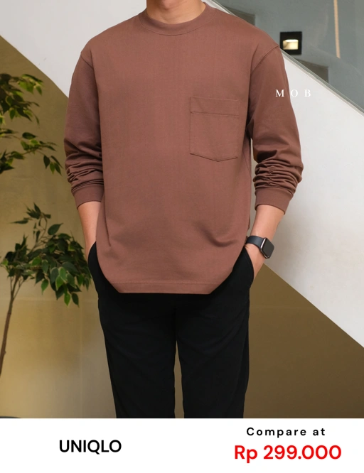 Image of UNQLST02001 Basic Crewneck LS Tee Brown