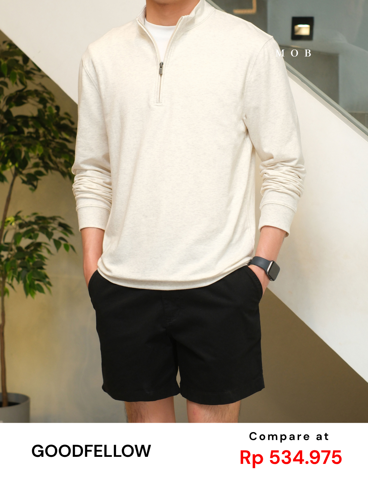 GFW01SWO001-001 1/4 Zip French Terry Sweatshirt Ivory White