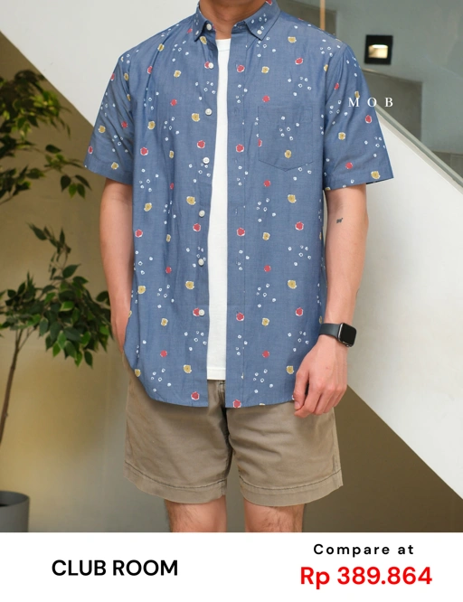 Image of CLRSSS03011 Floral Pattern SS Shirt Denim Blue