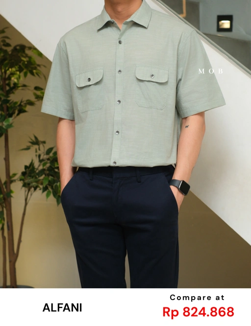 Image of AFSSS01001O Warren Pocket SS Shirt Sage Green Misty