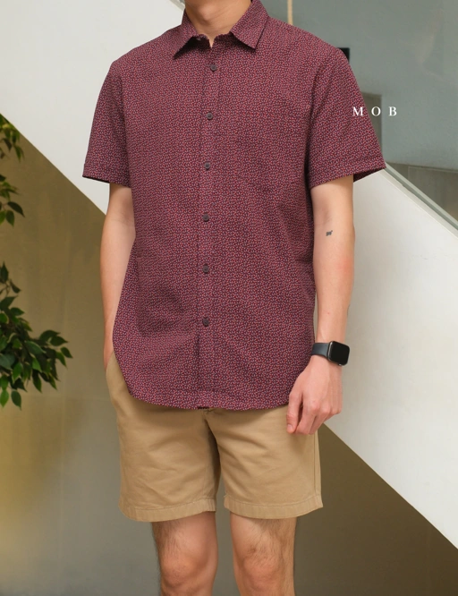 Image of APTSSS03003 Slim Performance SS Shirt Maroon Pattern