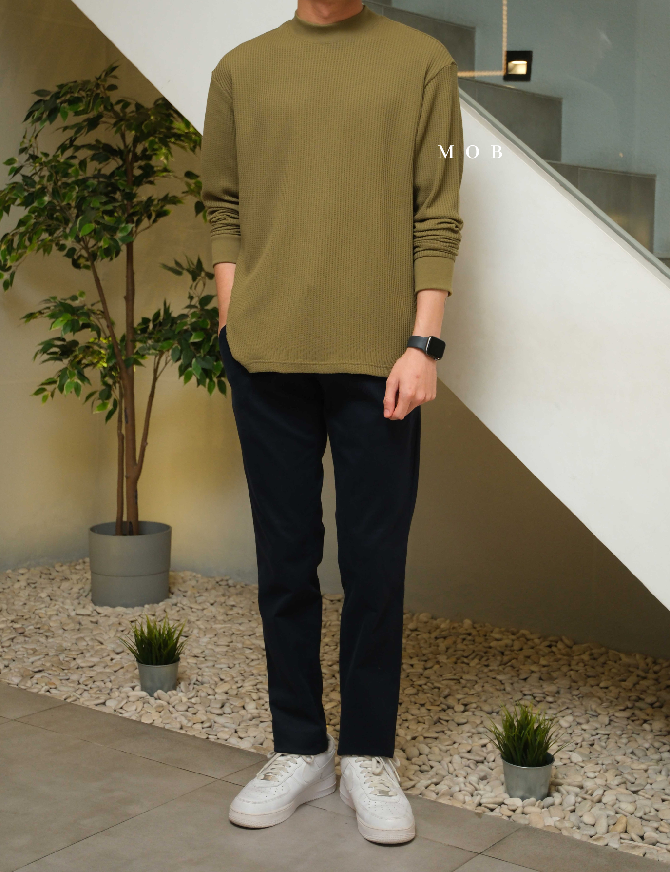 ONLST1203 Mock Neck Waffle LS Tee Willow Olive
