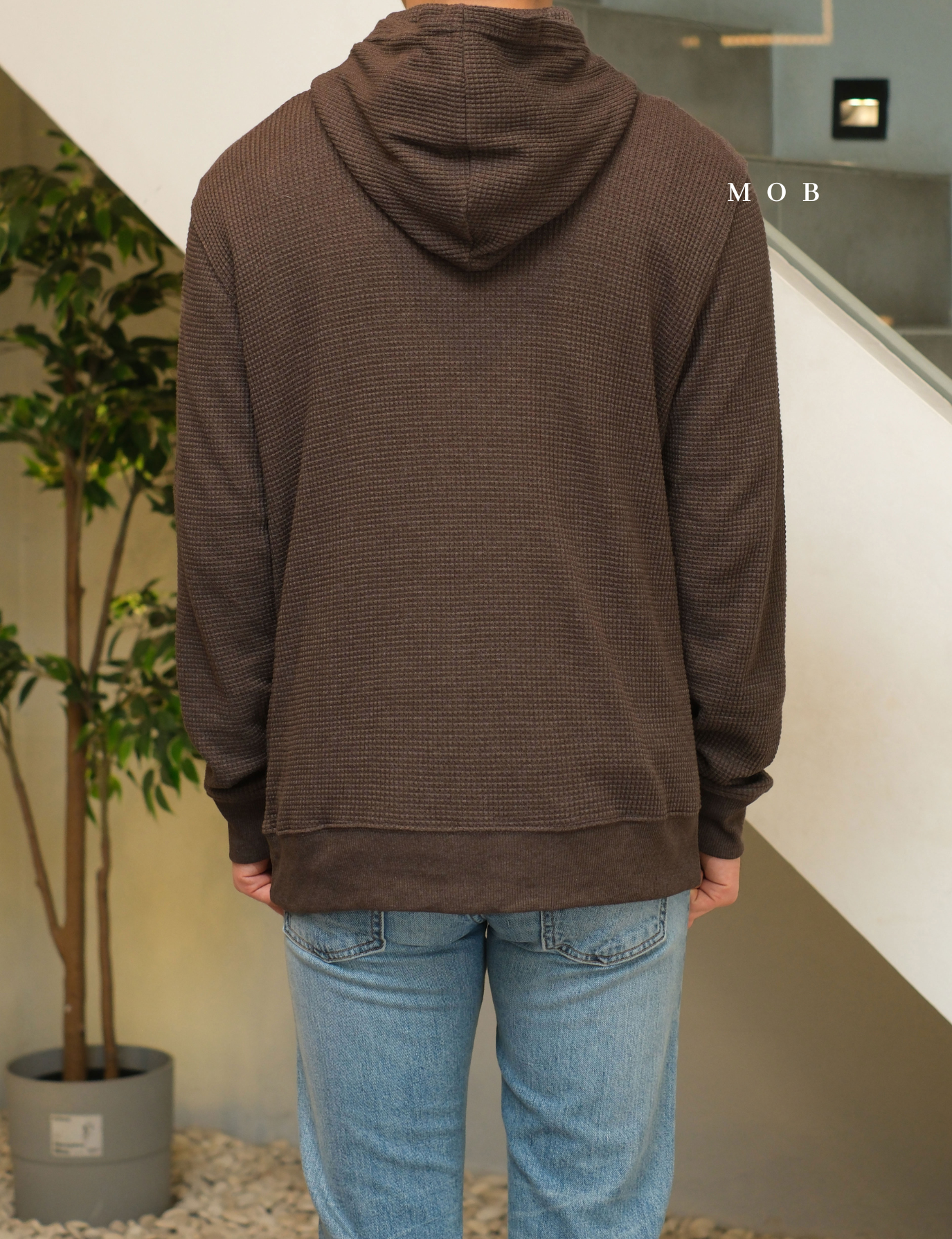 ONHOD08001 Waffle Pullover Hoodie Dark Brown