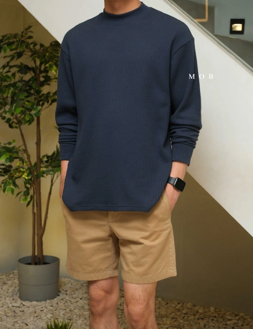 Image of ONLST1204 Mock Neck Waffle LS Tee Navy