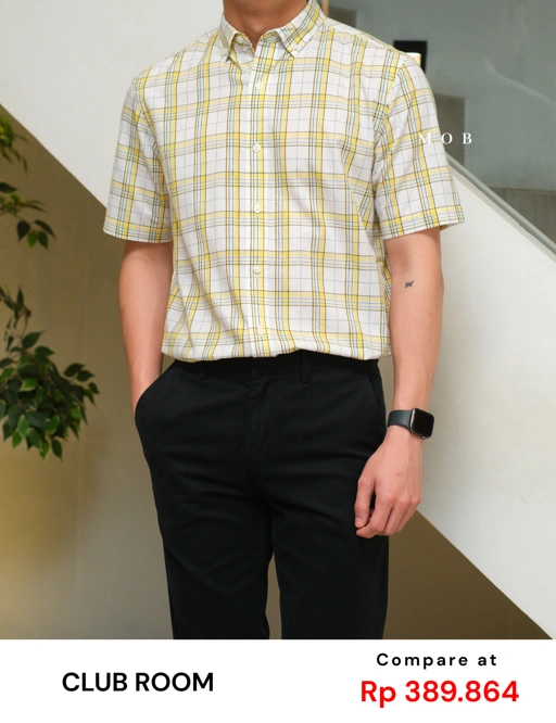 Image of CLRSSS03031 Regular SS Shirt White Yellow Plaid