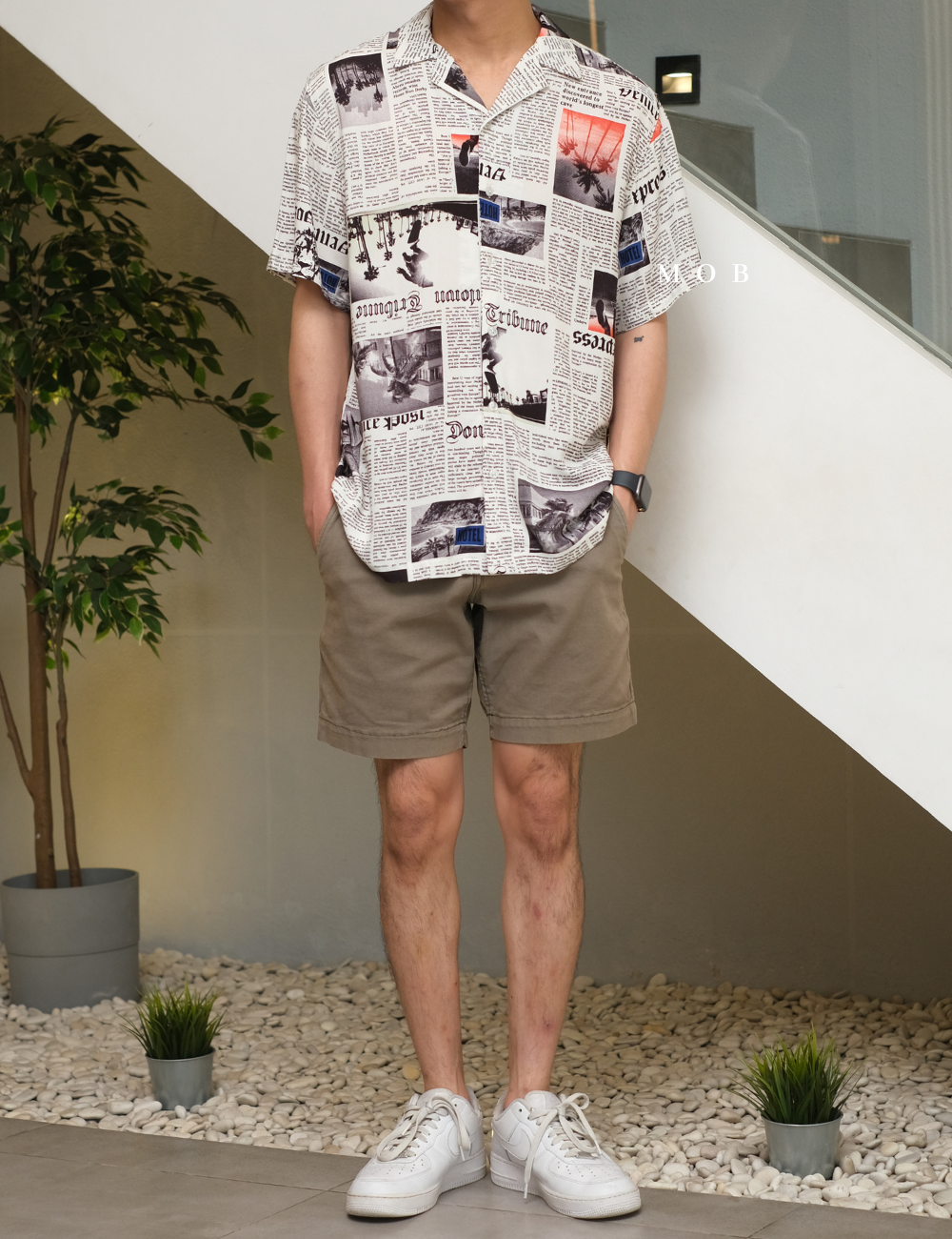 NBDSSS01002 White Newspaper Print SS Shirt