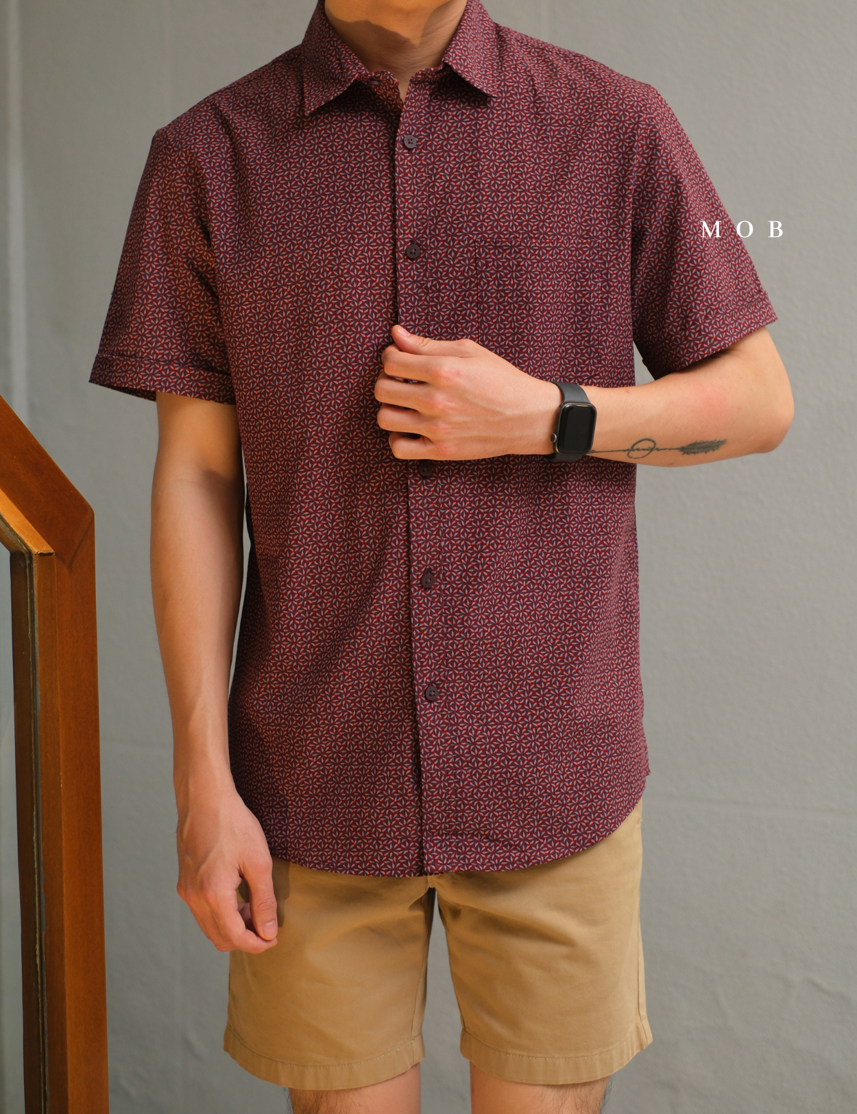 APTSSS03003 Slim Performance SS Shirt Maroon Pattern