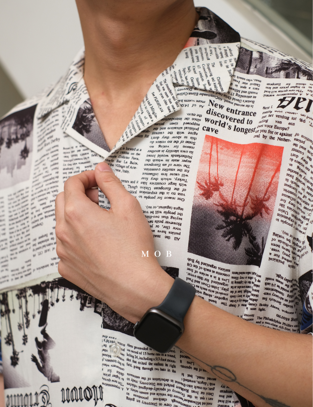 NBDSSS01002 White Newspaper Print SS Shirt