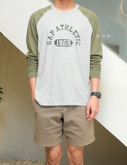 Image of GPLST1110D Athletic 1969 Logo Raglan LS Tee Grey Olive