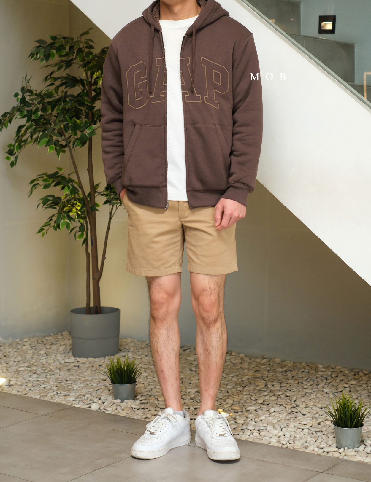 GPFZ03003 Relaxed Logo Sherpa Full Zip Hoodie Brown