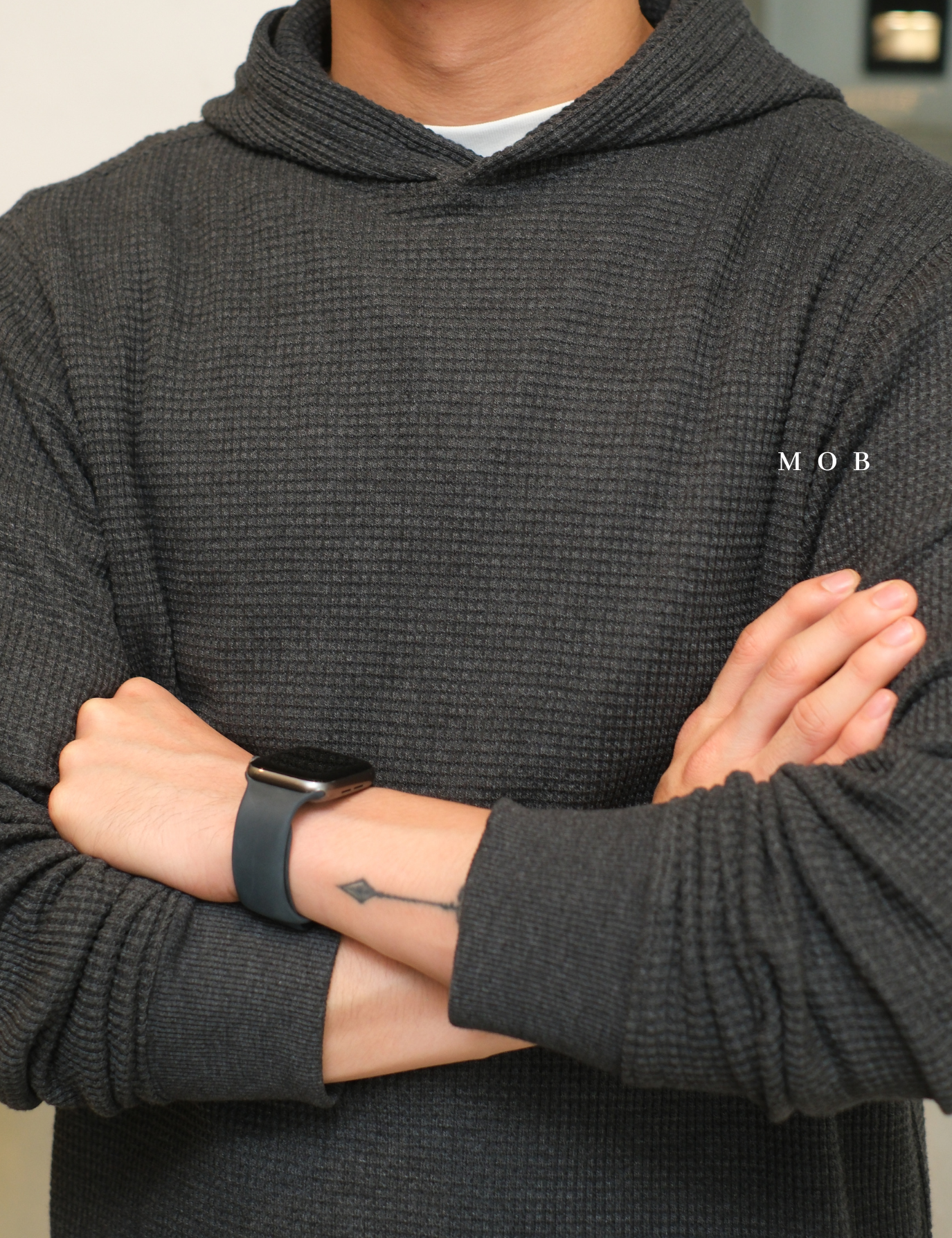 ONHOD08002 Waffle Pullover Hoodie Black Grey