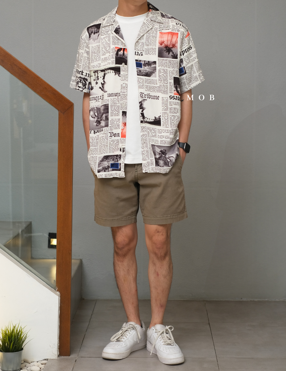 NBDSSS01002 White Newspaper Print SS Shirt