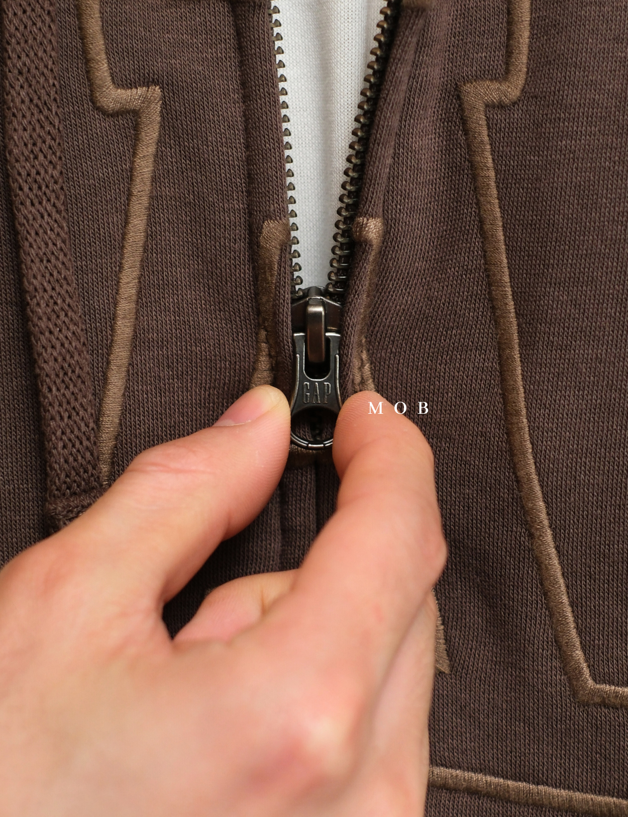 GPFZ03003 Relaxed Logo Sherpa Full Zip Hoodie Brown