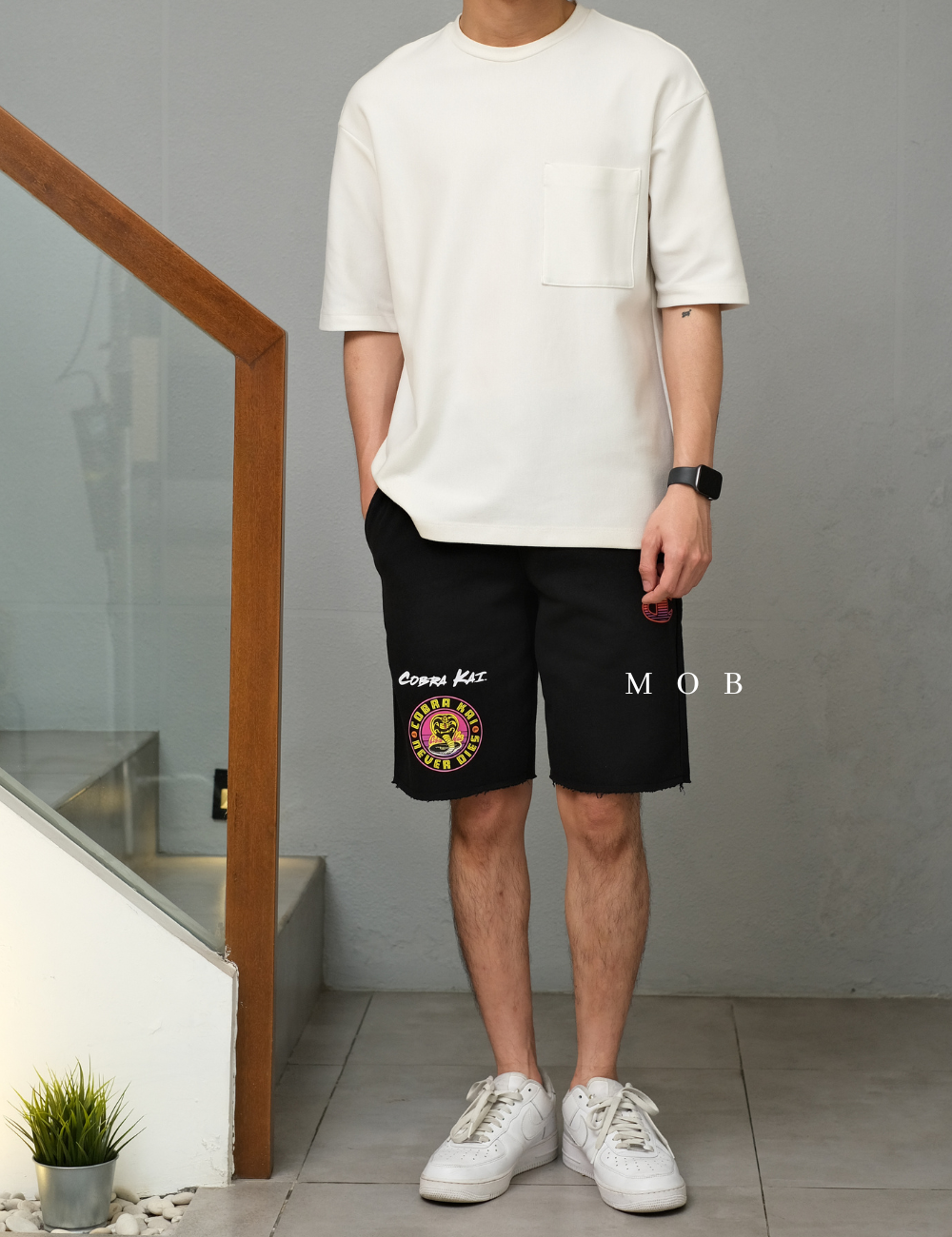 CHMPSR1005 Reverse Weave Cut Off Shorts Cobra Kai Black