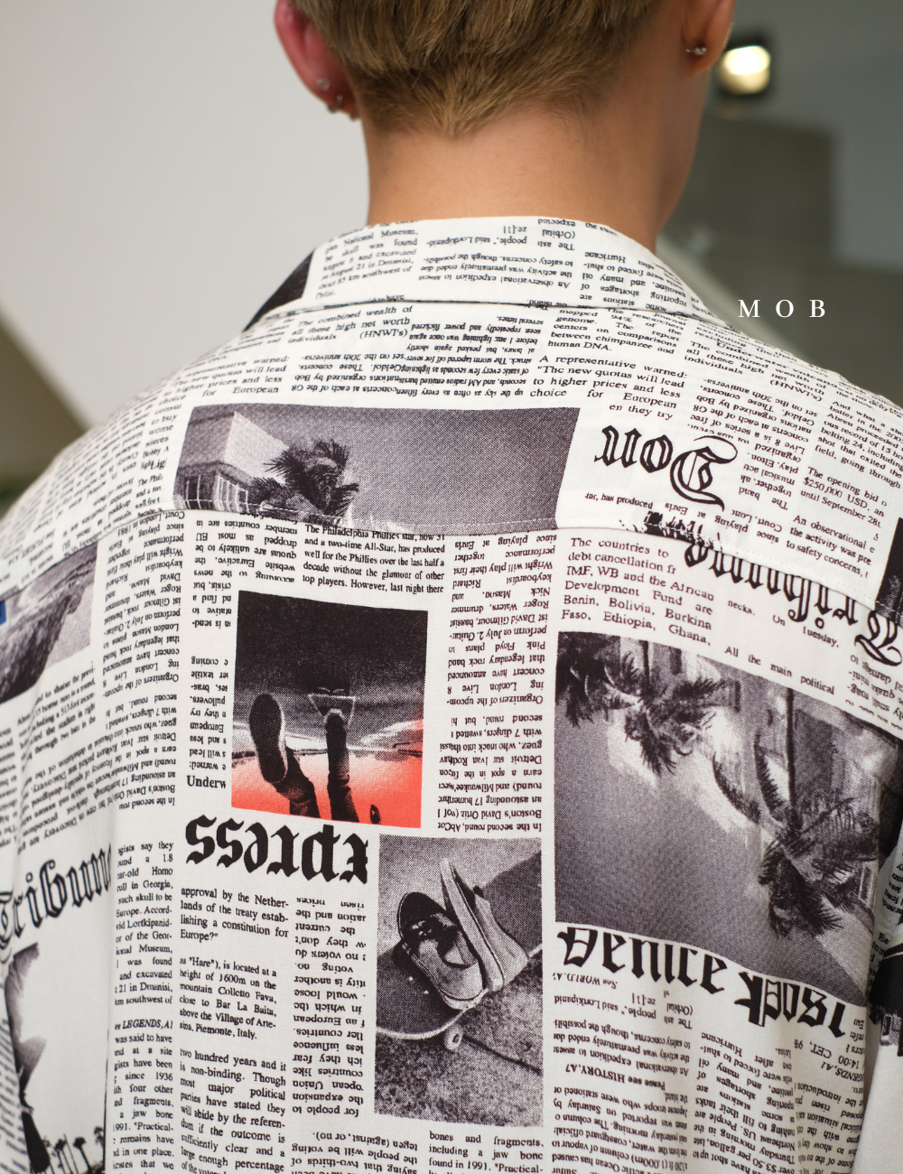 NBDSSS01002 White Newspaper Print SS Shirt