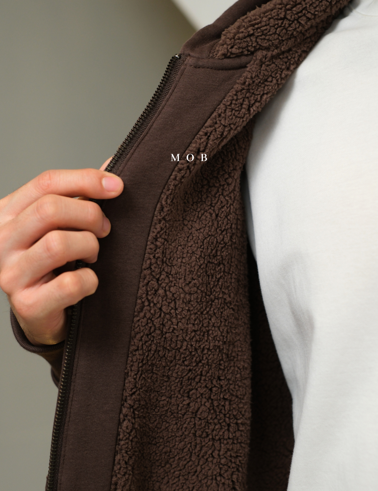 GPFZ03003 Relaxed Logo Sherpa Full Zip Hoodie Brown