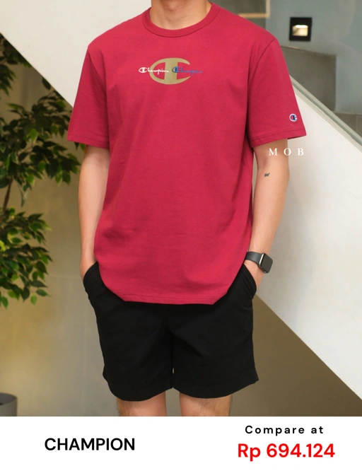 CHMPSST2004A Heritage Double Script Logo SS Tee Maroon