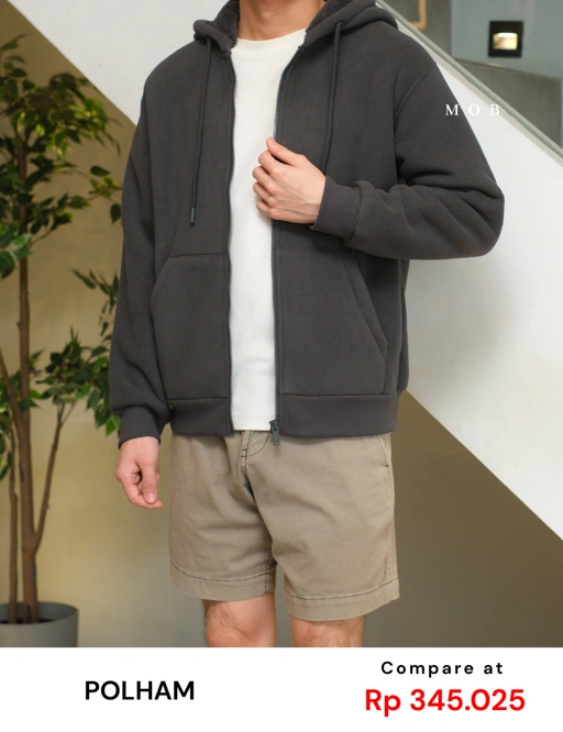 Image of PHFZ02002 Fluffy Bonded Sherpa Full Zip Hoodie Dark Grey