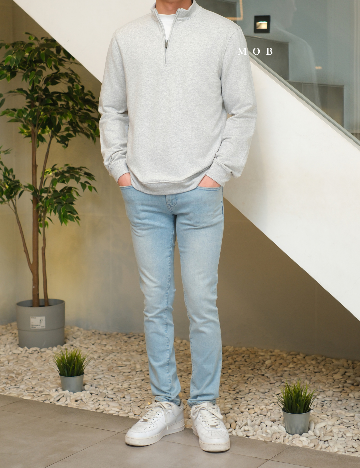 GFW01SWO001-003 1/4 Zip French Terry Sweatshirt Grey