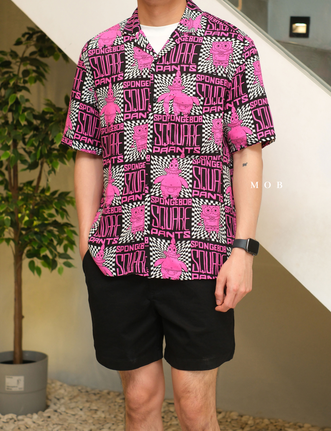 HMSSS03001 Printed Resort SS Shirt Bright Pink SpongeBob