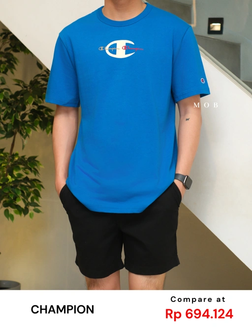 CHMPSST2004C Heritage Double Script Logo SS Tee French Blue