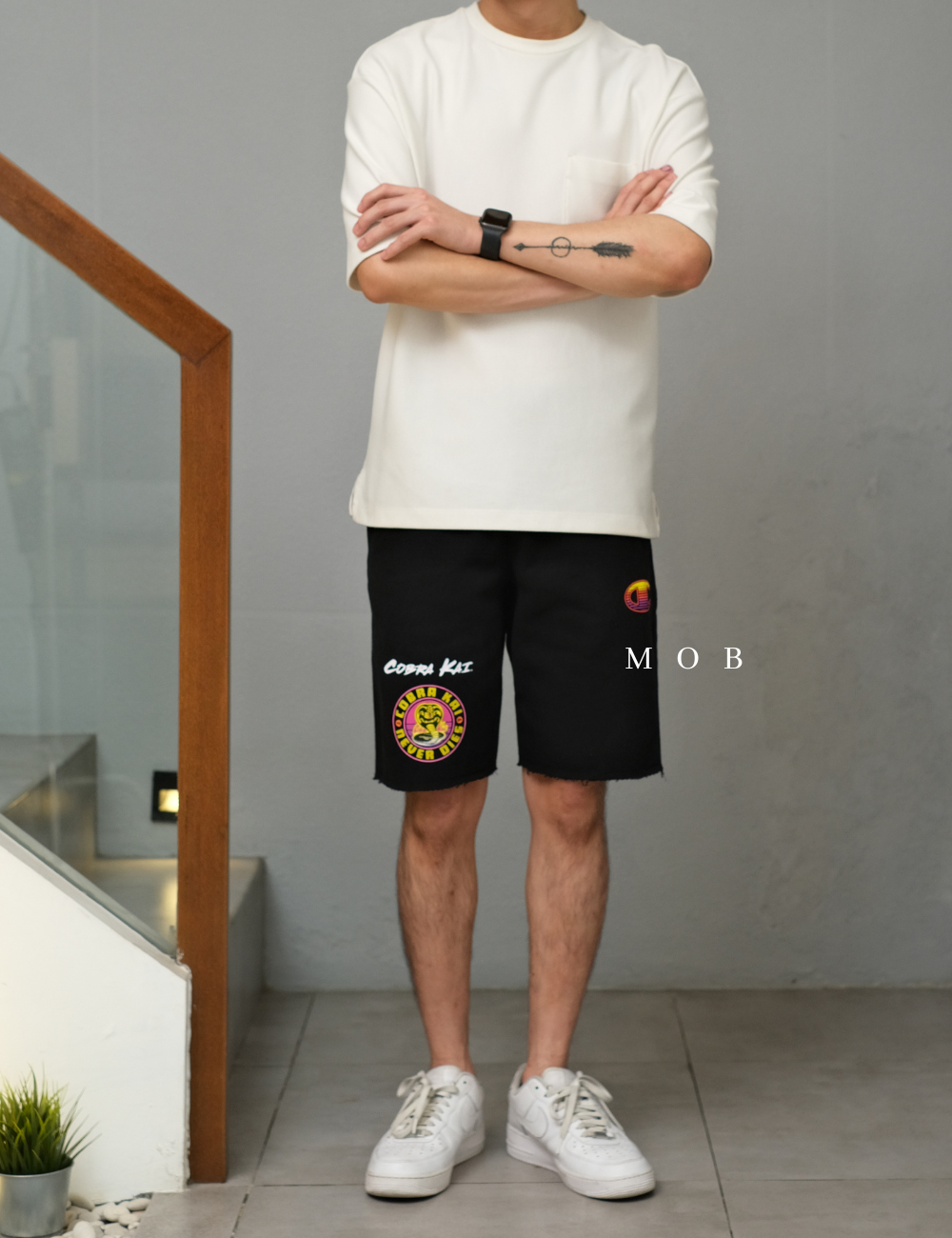 CHMPSR1005 Reverse Weave Cut Off Shorts Cobra Kai Black