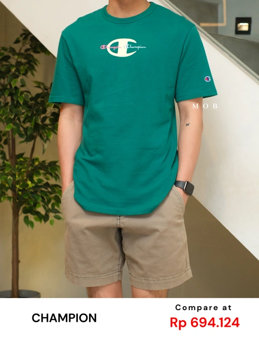CHMPSST2004D Heritage Double Script Logo SS Tee Dark Green
