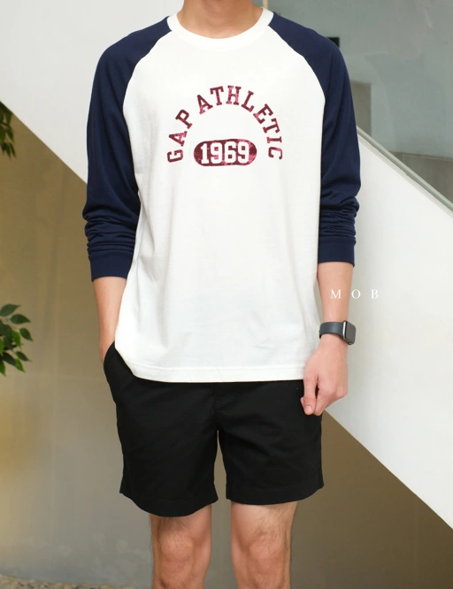 Image of GPLST1110E Athletic 1969 Logo Raglan LS Tee White Navy