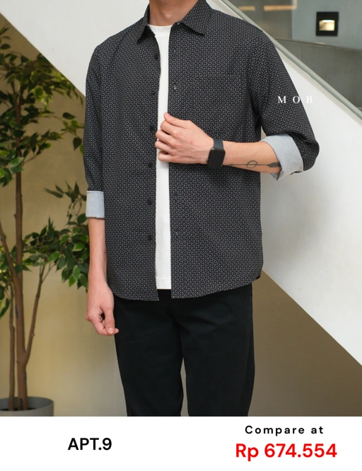 Image of APTLSS03001 Slim Performance LS Shirt Black Patterned