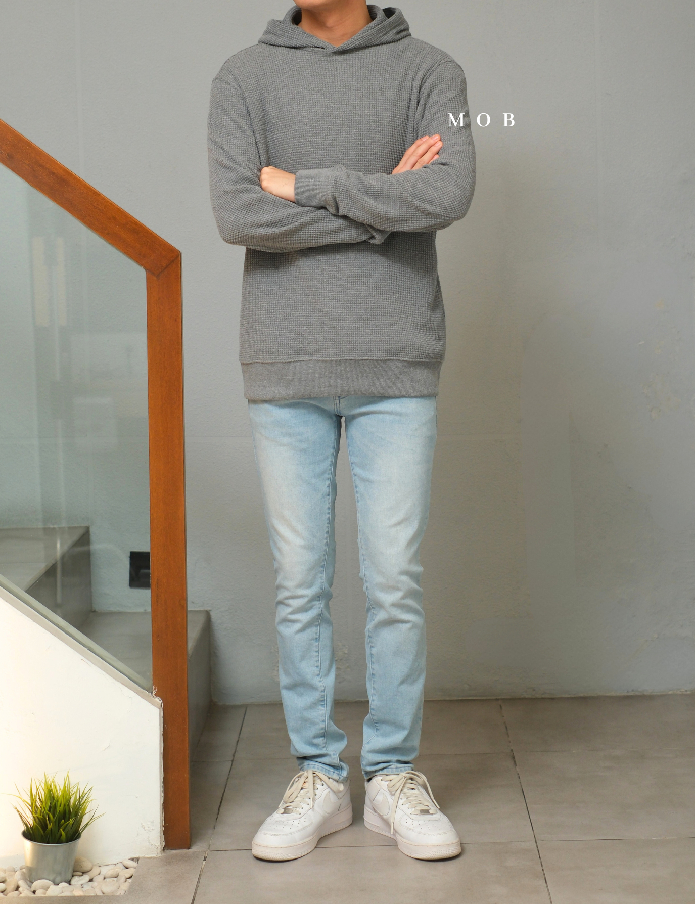 ONHOD08003 Waffle Pullover Hoodie Grey