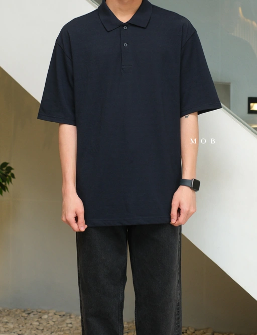 Image of MSSPSS01004B Oversized Pique Polo SS Midnight Navy