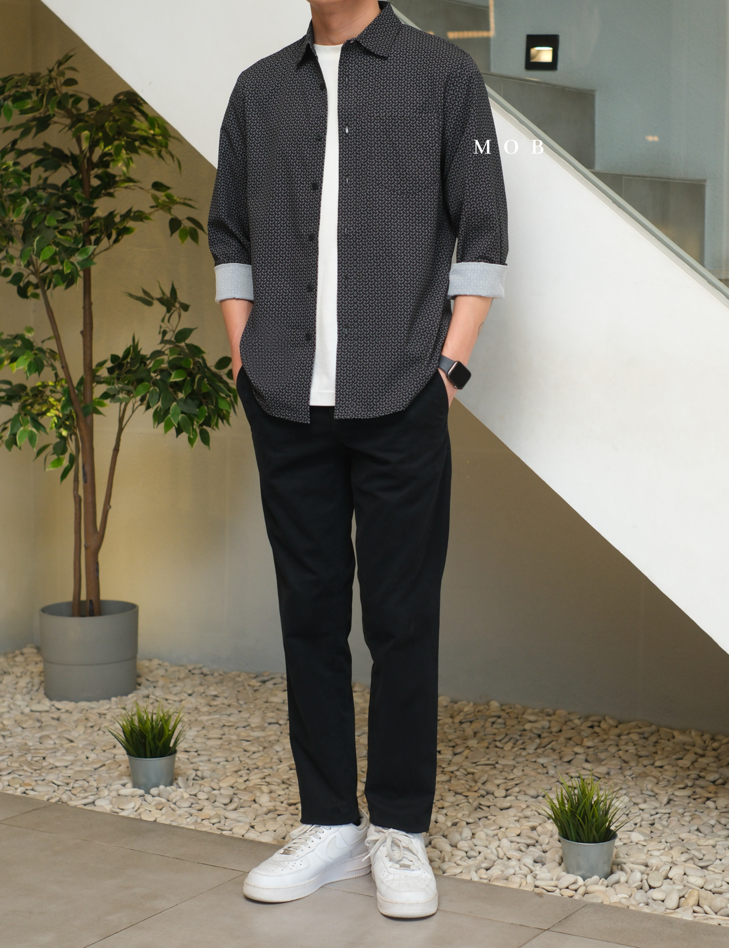 APTLSS03001 Slim Performance LS Shirt Black Patterned