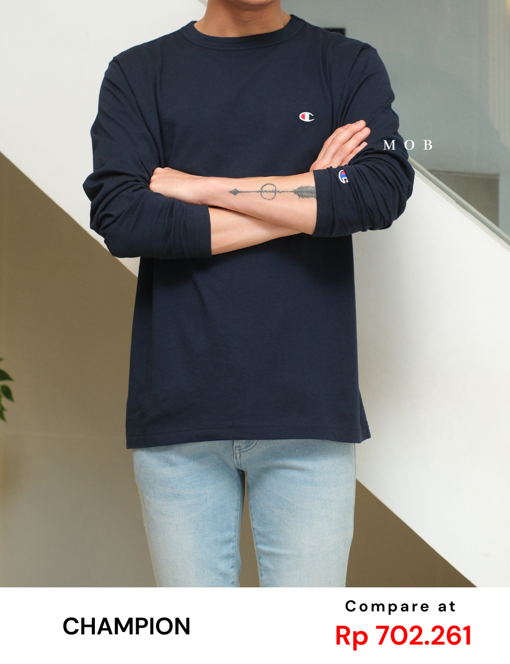 CHMPLST09002A C Small Logo LS Tee Navy