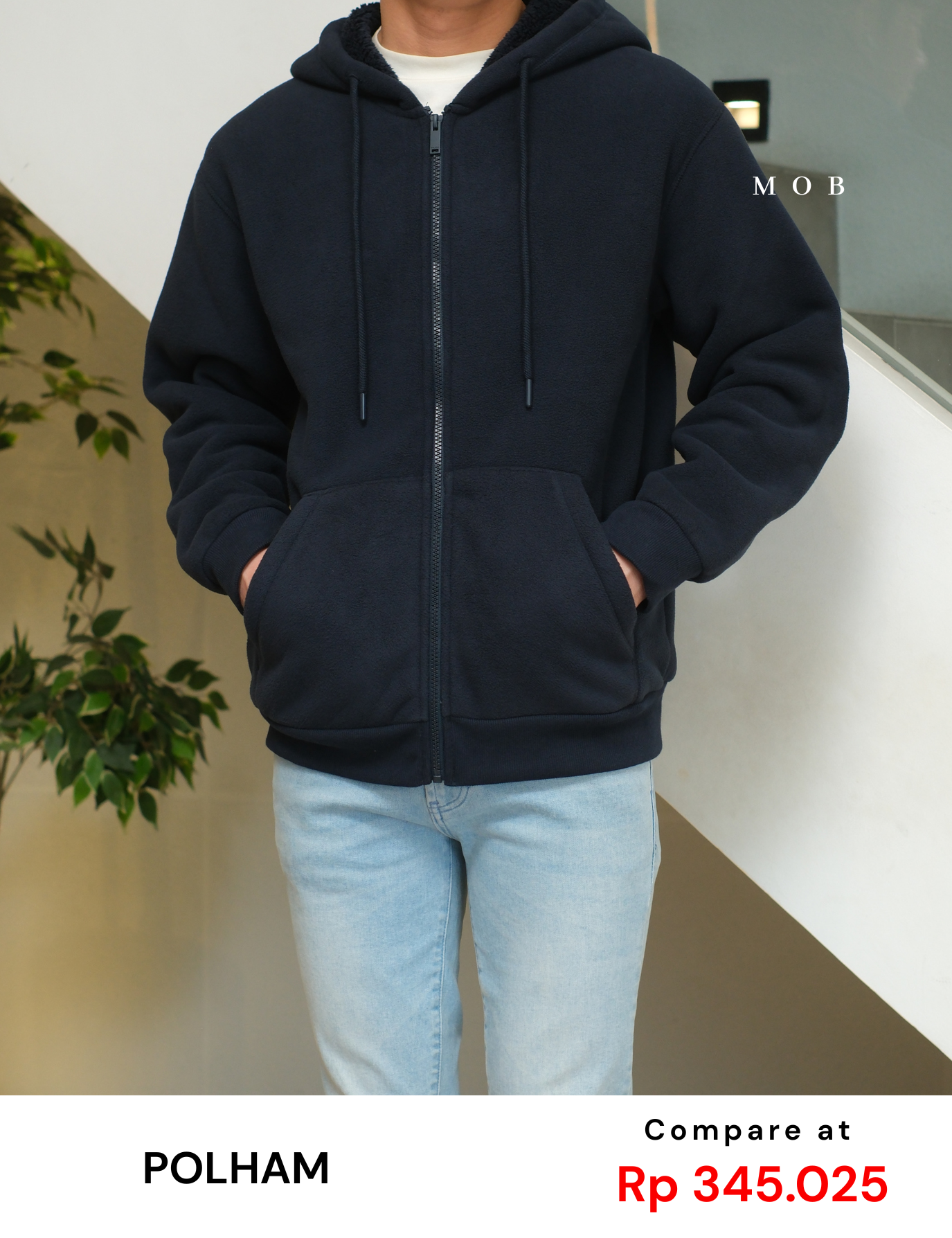 PHFZ02003 Fluffy Bonded Sherpa Full Zip Hoodie Navy