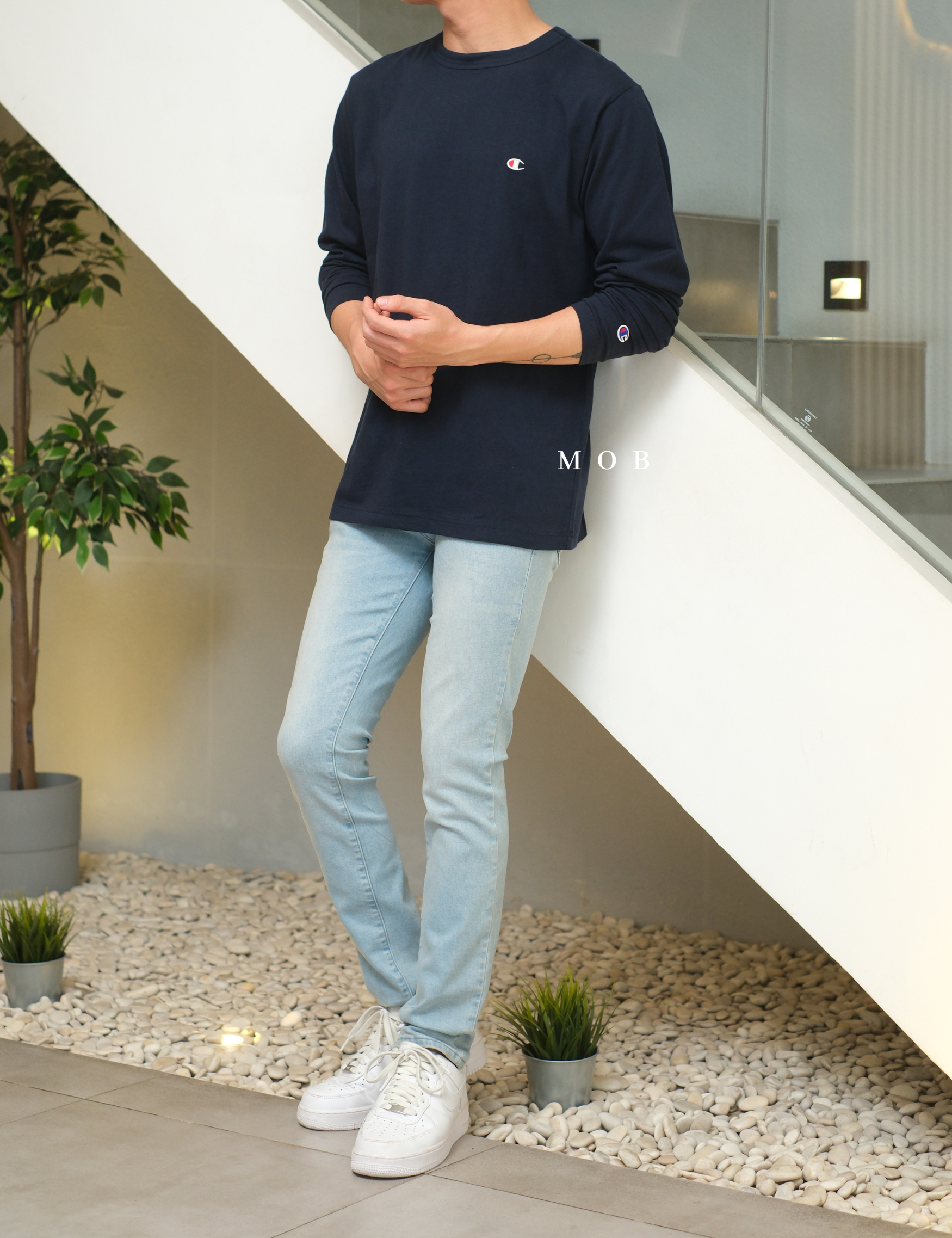 CHMPLST09002A C Small Logo LS Tee Navy
