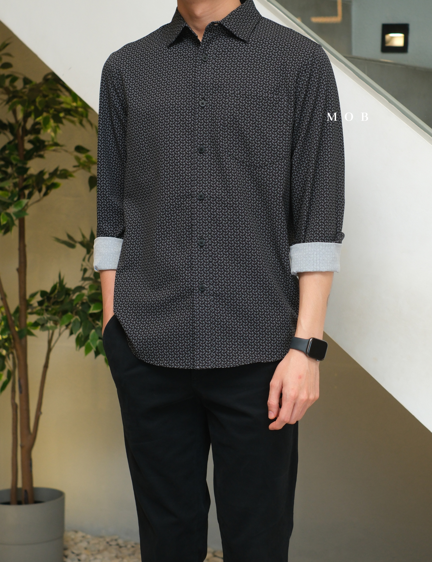 APTLSS03001 Slim Performance LS Shirt Black Patterned