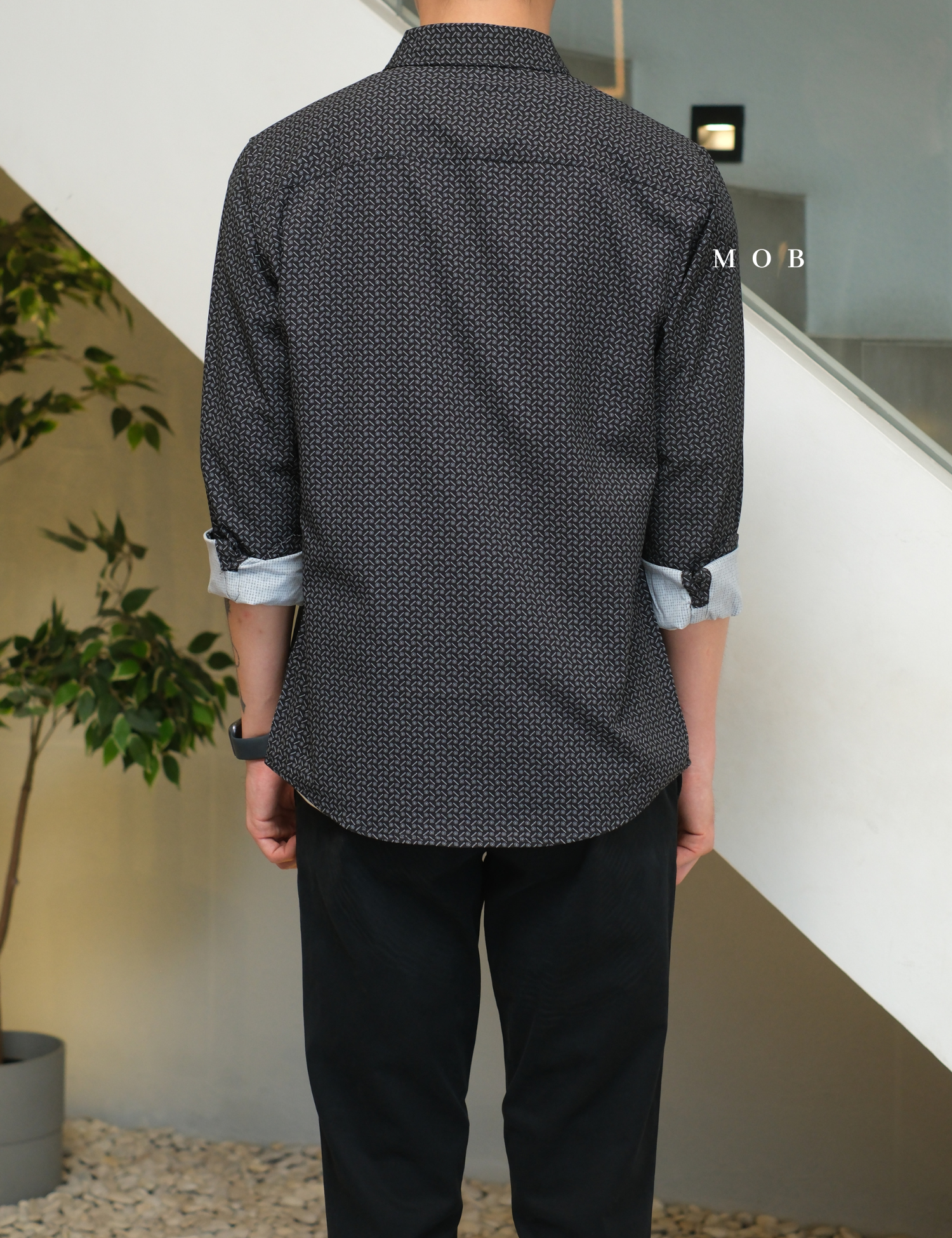 APTLSS03001 Slim Performance LS Shirt Black Patterned