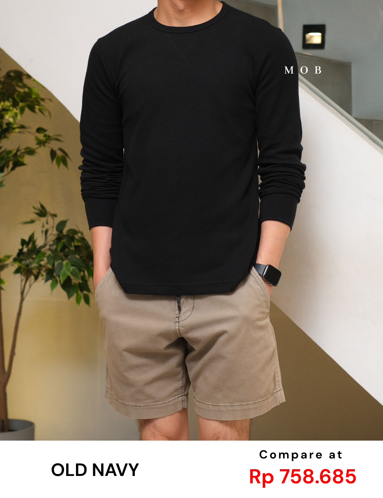 ONLST1007 Soft Waffle LS Tee Black