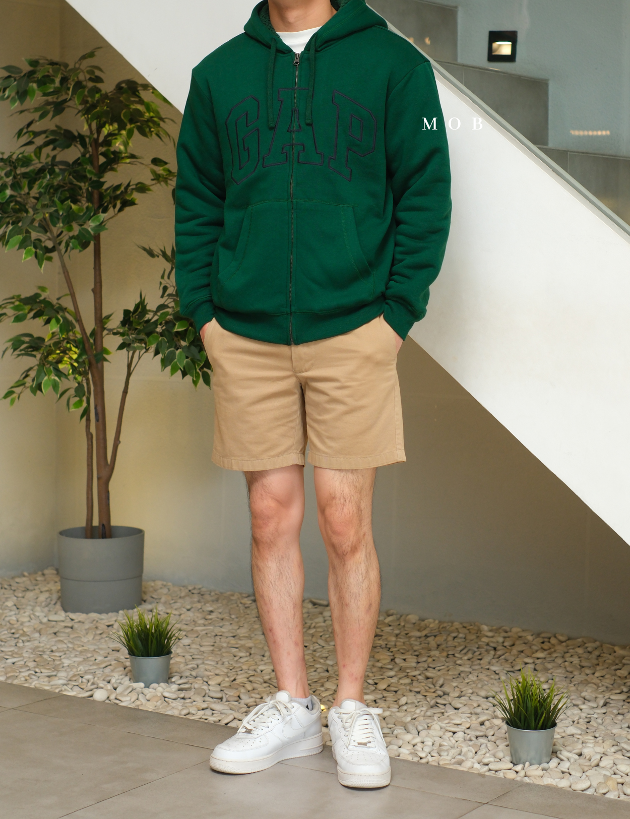 GPFZ03005 Relaxed Logo Sherpa Full Zip Hoodie Green
